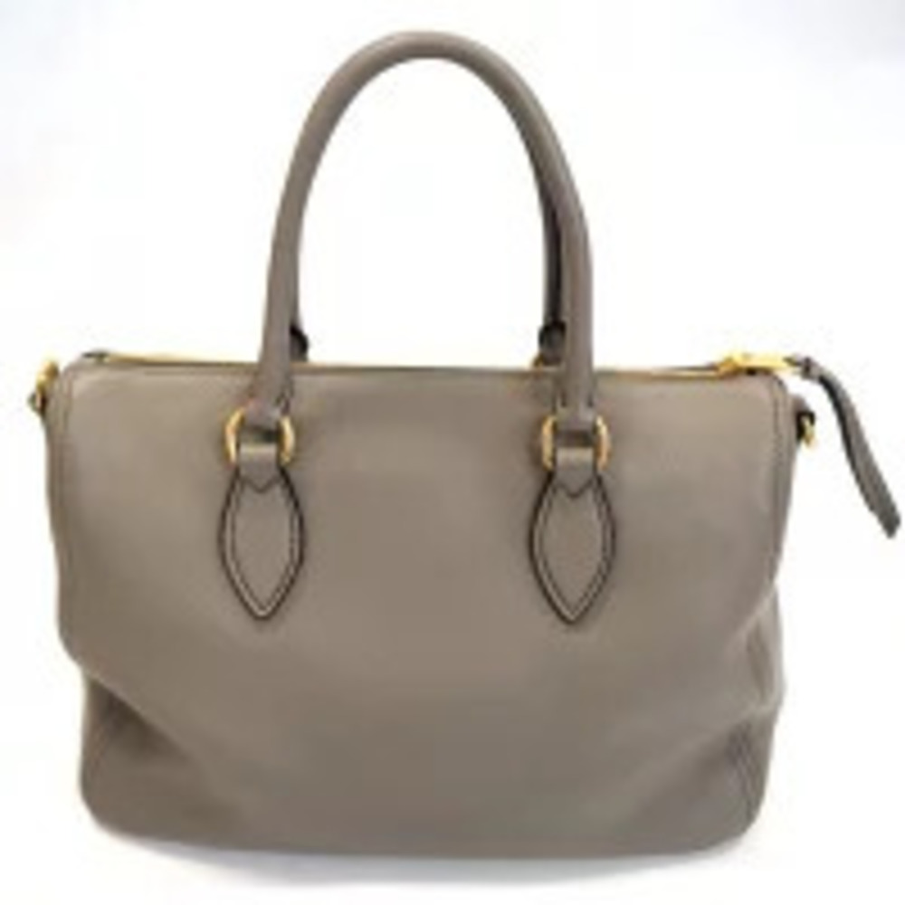 Prada Handbag Shoulder Bag Leather ARGILLA Gray - Picture 3 of 9